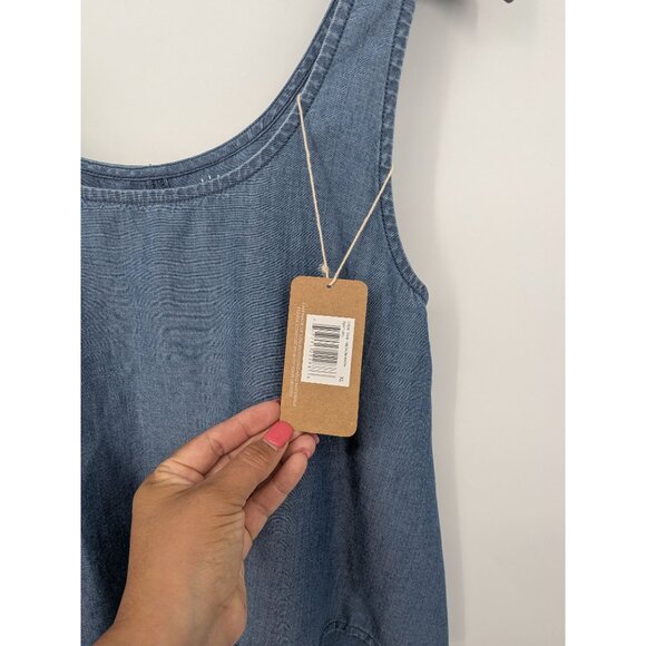 Porter Blue Chambray Tank Top Women Size XL Cropped Coastal Festival Resort Boho - Picture 5 of 9